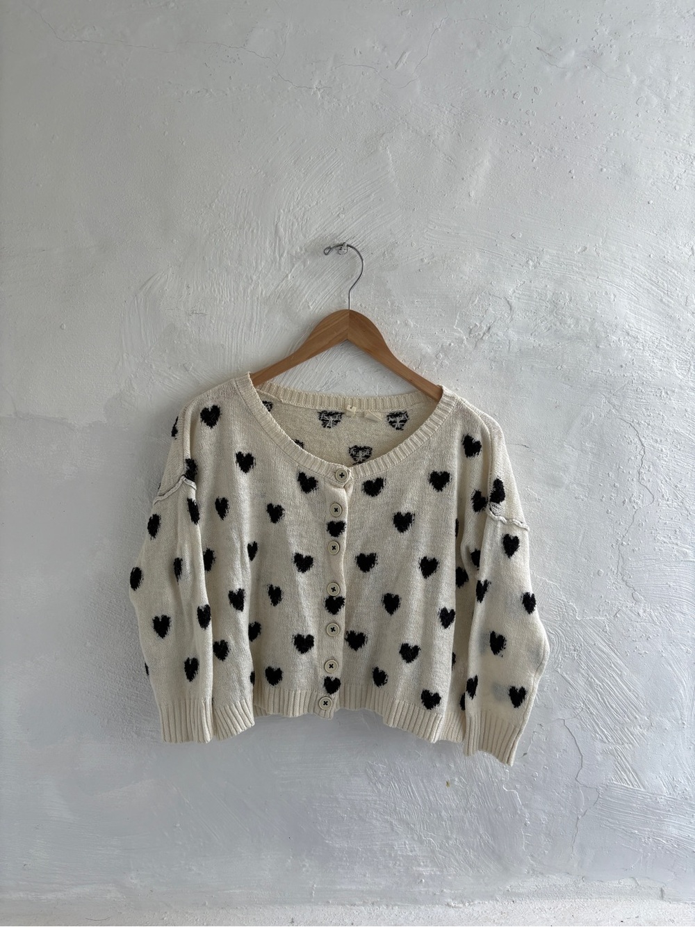Moth for Anthropologie heart intarsia cardigan sweater in cream and black